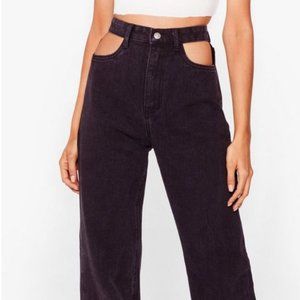 Cut Out Pocket Split Hem Straight Leg Jeans